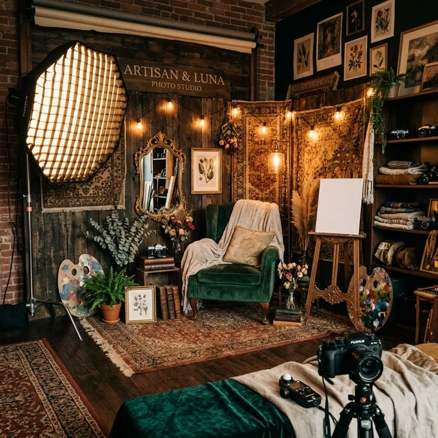Themed studio room with backdrop and props